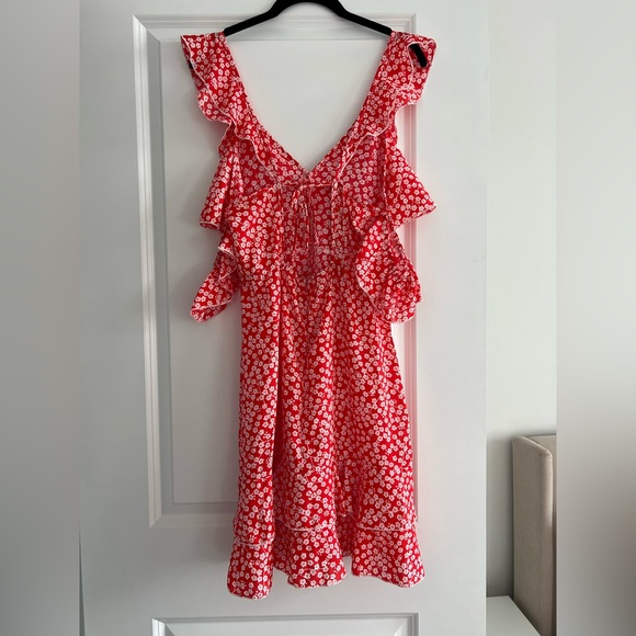 Red Floral Ruffle Dress - Picture 6 of 15